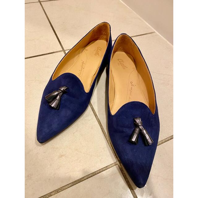 Chatelles シャテル タッセルポインテッドトゥフラットシューズ