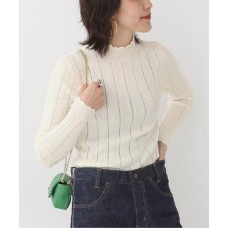 スピックアンドスパン(Spick & Span)のSpick and Span レースニットハイネックプルオーバー ホワイトA(カットソー(長袖/七分))