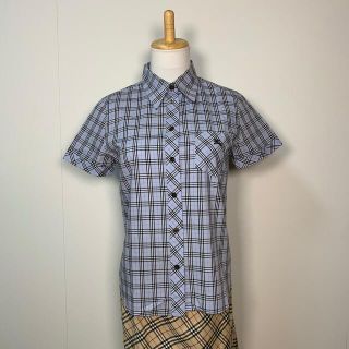 バーバリーブルーレーベル(BURBERRY BLUE LABEL)の【302】バーバリーブルーレーベル　Yシャツ　半袖　チェック　M(シャツ/ブラウス(半袖/袖なし))