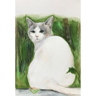 ドローイング　猫　ネコ　自然　原画　インテリア　絵画　イラスト　絵　風景　一点物