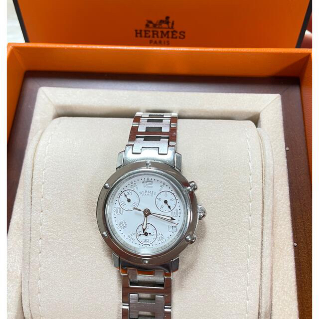 Hermes(エルメス)のエルメス　箱付き　レディース　腕時計　クリッパー　クロノグラフ　ホワイト　 レディースのファッション小物(腕時計)の商品写真
