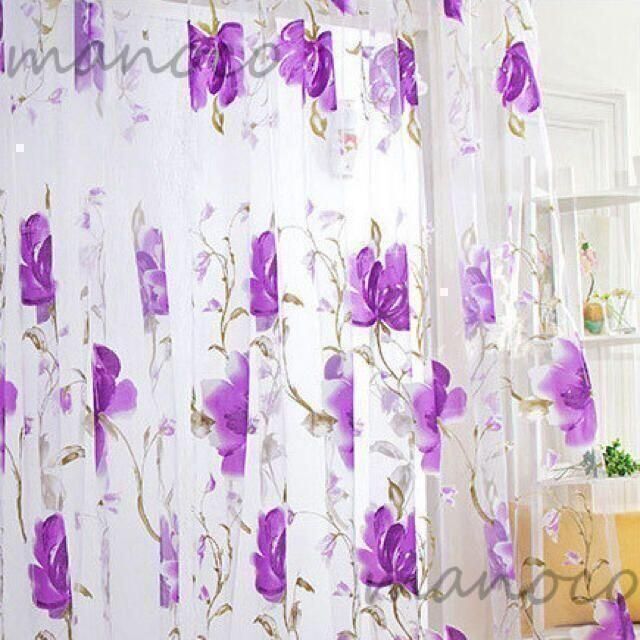 クリップ404枚パープル お花大きめ 紫 花柄 レースカーテン 花 植物柄 色