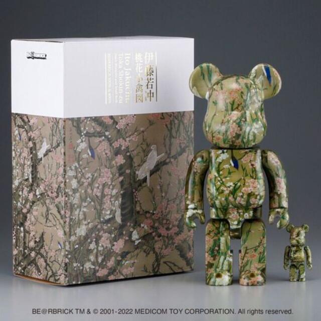 全高約70mm400%BE@RBRICK 伊藤若冲「桃花小禽図」 100% ＆ 400% ベアブリック