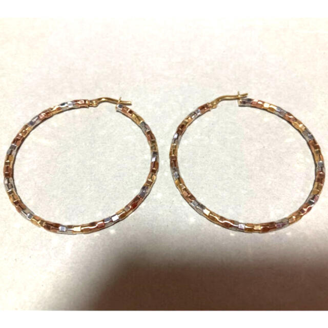 値下不可 新品☆ジュエリーツツミ K10ピアス トリプルカラー フープピアス-