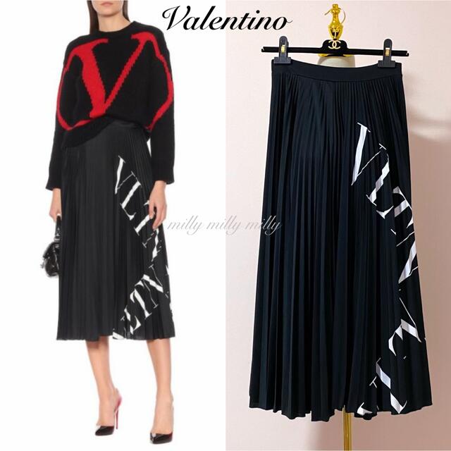 ご成約済みです【VALENTINO】VLTNロゴプリーツロングスカートロング