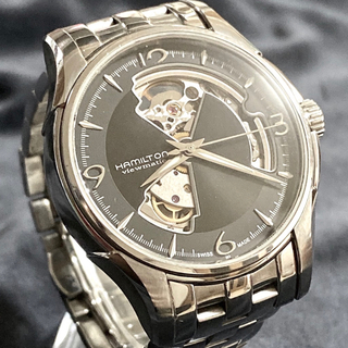 ハミルトン(Hamilton)の美品 ハミルトン オープンハート ジャズマスター 黒 付属品完備(腕時計(アナログ))