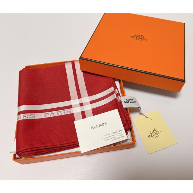 HERMES PARIS エルメス ハンカチ ソルド レッド/ホワイト約47cmｘ47cmカラー