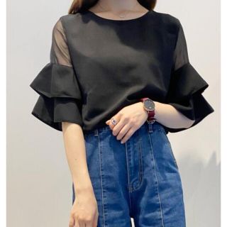 イング(INGNI)のINGNI 袖シアーフレアトップス M(カットソー(半袖/袖なし))