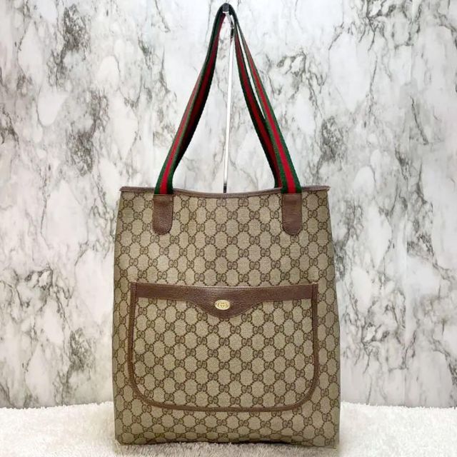 Gucci(グッチ)のオールドグッチ シェリーライン GG柄 レザー ショルダー トート バッグ レディースのバッグ(トートバッグ)の商品写真