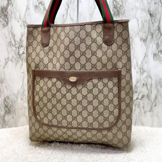 Gucci(グッチ)のオールドグッチ シェリーライン GG柄 レザー ショルダー トート バッグ レディースのバッグ(トートバッグ)の商品写真