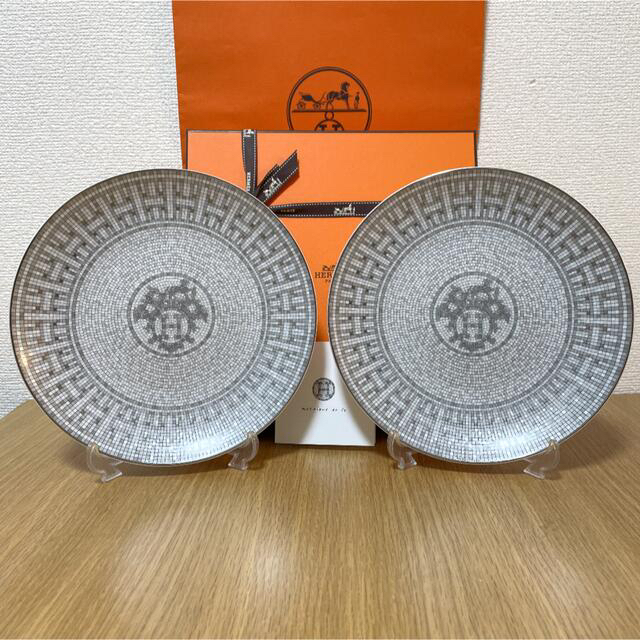 【新品 2枚 ギフト包装】エルメス モザイク 〈プラチナ〉 デザートプレート