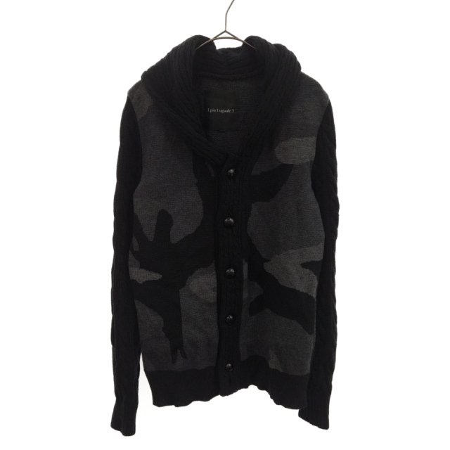 1 PIU 1 UGUALE 3 ウノピゥウノウグァーレトレ BIG CAMO SHAWL CARDIGAN ビッグカモショールカラーニットカーディガン ブラック MRK037 WOL018