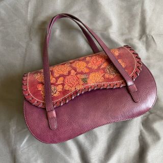 アナスイ(ANNA SUI)の美品 ANNA SUI アナスイ カービングレザー ハンドバッグ 紫 花柄(ハンドバッグ)