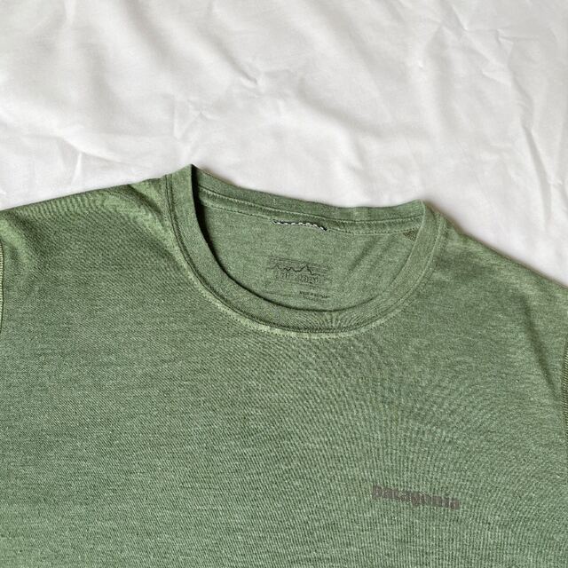 patagonia(パタゴニア)のサイズS パタゴニア 半袖 ナイントレイルズ グリーン クルーネック メンズのトップス(Tシャツ/カットソー(半袖/袖なし))の商品写真