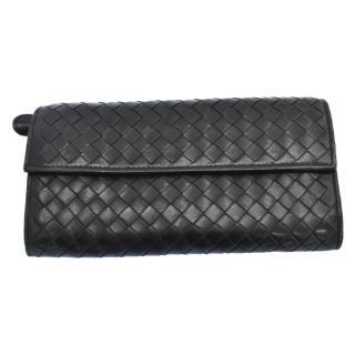 ボッテガヴェネタ(Bottega Veneta)のBOTTEGA VENETA ボッテガヴェネタ イントレチャート 二つ折り ラウンドファスナー 長財布 ブラック(折り財布)