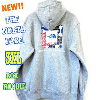 ザノースフェイス(THE NORTH FACE)のレアプリント ♪ 新品 ノースフェイス BOX パーカー ライトグレー 3XL(パーカー)