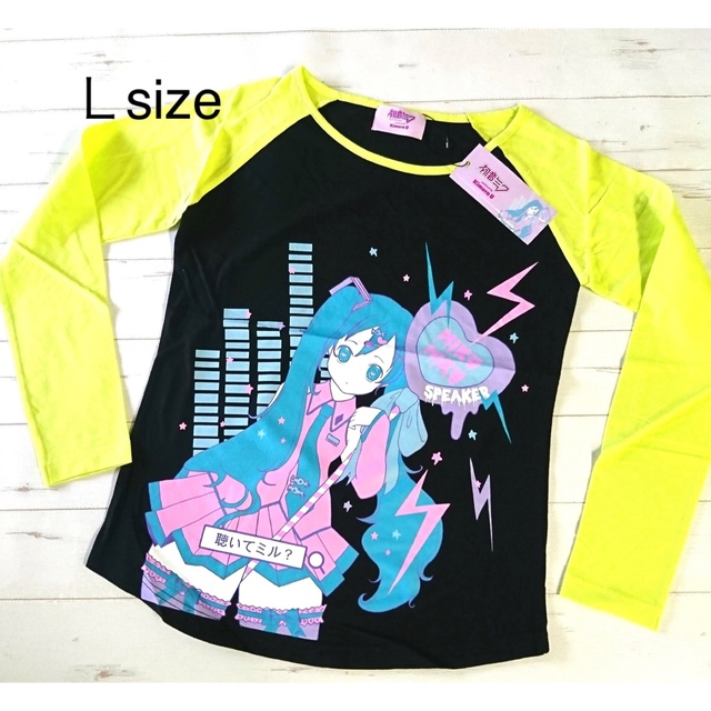 初音ミク　コラボ ラグラン長袖  BLACK Ｌ レディースのトップス(Tシャツ(長袖/七分))の商品写真