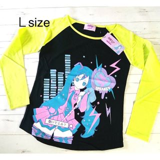 初音ミク　コラボ ラグラン長袖  BLACK Ｌ(Tシャツ(長袖/七分))