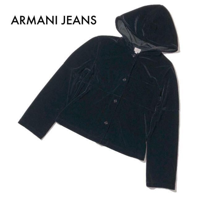ARMANI JEANS(アルマーニジーンズ)の美品アルマーニジーンズ 90s古着 ヴィンテージブルゾン ベロア 黒 イタリア製 レディースのジャケット/アウター(ブルゾン)の商品写真