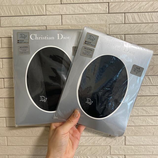 Christian Dior(クリスチャンディオール)のディオール Lサイズ 2足 黒 パンスト タイツ ワンポイントロゴ レディースのレッグウェア(タイツ/ストッキング)の商品写真