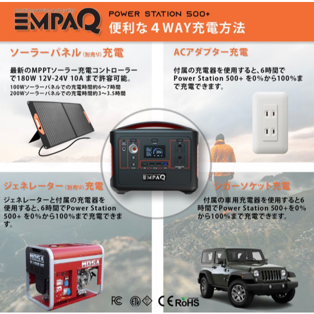 新品！最先端技術！EMPAQ 大容量 ポータブル電源 568Wh キャンプ 防災 ...