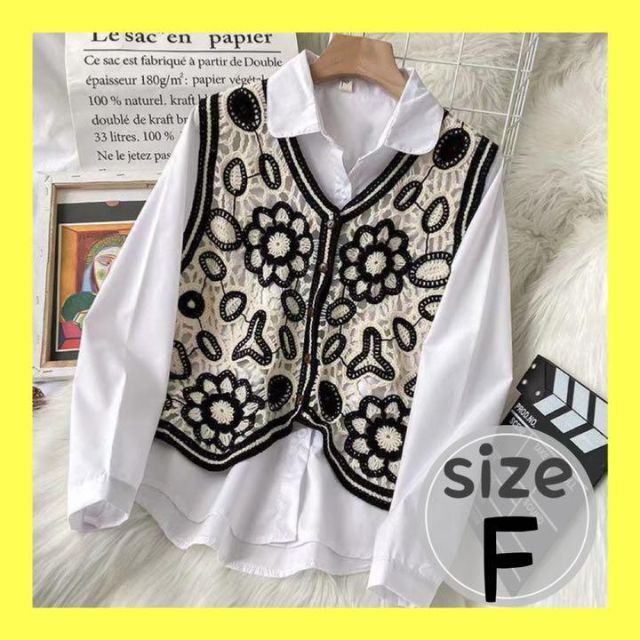 刺繍ベスト ジレ お花 レトロ レース モノトーン 白黒 コーデ 刺繍ベスト ジレ お花 レトロ レース モノトーン 白黒 コーデ