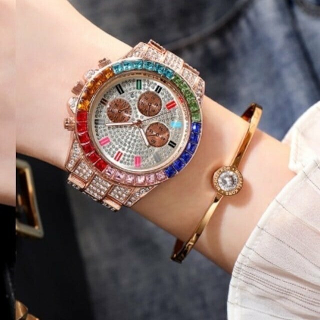 新品 オマージュ 高品質 CZダイア ラグジュアリー腕時計 男女兼用 ピンクゴー レディースのファッション小物(腕時計)の商品写真