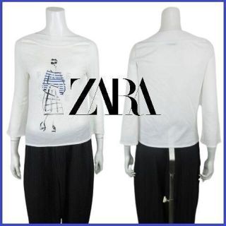 ザラ(ZARA)のザラ ZARA イラスト プリント カットソー ストレッチ 切替ニット(Tシャツ(長袖/七分))