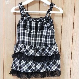 黒のチェック柄フリル付きキャミワンピース 95cm女の子用(ワンピース)