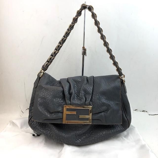 【良品】FENDI フェンディ パテントレザー ハンドバッグ ショルダー グレー