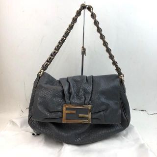 フェンディ(FENDI)のFENDI レザー ショルダーバッグ チェーン ブルーグレー レディース(ショルダーバッグ)