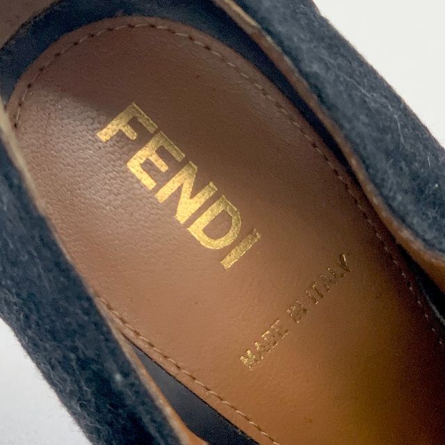 FENDI(フェンディ)の3854 フェンディ レザー ウール ブーティ グレー ブラウン レディースの靴/シューズ(ブーティ)の商品写真