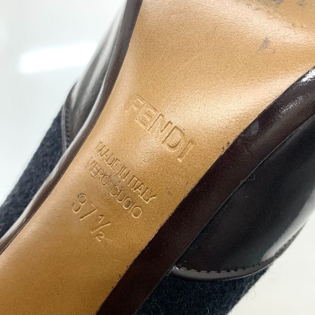 FENDI(フェンディ)の3854 フェンディ レザー ウール ブーティ グレー ブラウン レディースの靴/シューズ(ブーティ)の商品写真