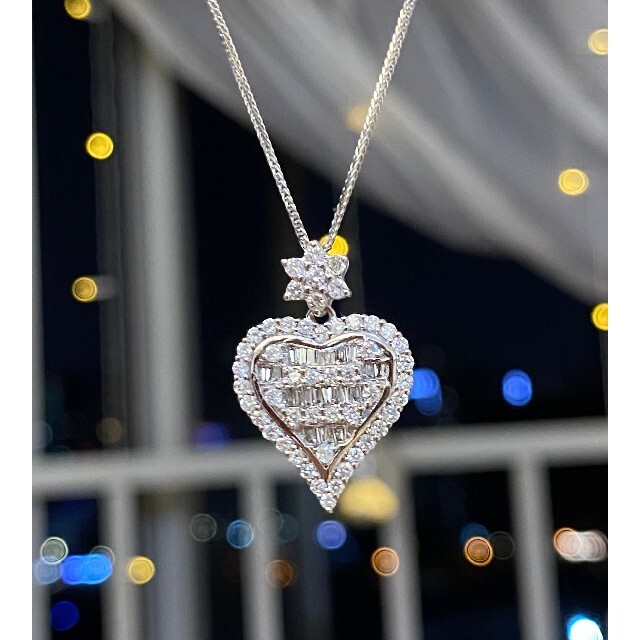 最高 ハート形 天然ダイヤモンドネックレス0.85ct k18 ネックレス