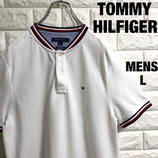 トミーヒルフィガー(TOMMY HILFIGER)のトミーヒルフィガー　半袖ポロシャツ　襟なし　刺繍ロゴ　メンズLサイズ(ポロシャツ)