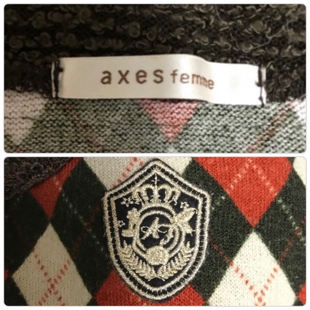 axes femme(アクシーズファム)の美品　アクシーズファム　レディース　カットソー　長袖　ダイヤ柄　レース裾　M レディースのトップス(カットソー(長袖/七分))の商品写真