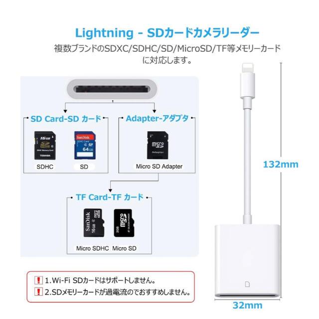  iPhone SDカードリーダー データ転送 Flashair不要 純正品同様 スマホ/家電/カメラのPC/タブレット(PC周辺機器)の商品写真