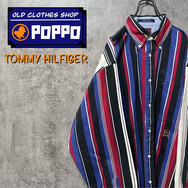 TOMMY HILFIGER(トミーヒルフィガー)のトミーヒルフィガー☆オールド刺繍ロゴマルチストライプシャツ 90s メンズのトップス(シャツ)の商品写真