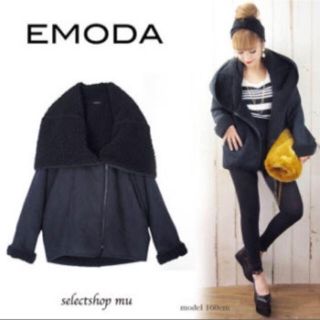 エモダ(EMODA)のEMODA ボンバーボアコート 黒 ムートン(ロングコート)