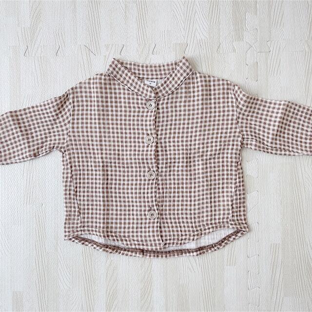 ZARA KIDS(ザラキッズ)の韓国子供服 Aosta アオスタ  ノーカラー チェックシャツ M キッズ/ベビー/マタニティのベビー服(~85cm)(シャツ/カットソー)の商品写真