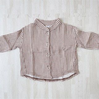 ザラキッズ(ZARA KIDS)の韓国子供服 Aosta アオスタ  ノーカラー チェックシャツ M(シャツ/カットソー)