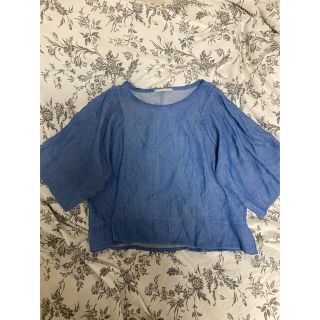 ザラ(ZARA)のZARA デニム　半袖ブラウス　S(シャツ/ブラウス(半袖/袖なし))