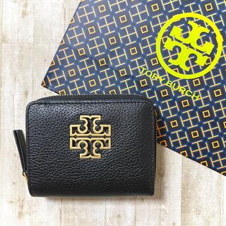 新品未使用 トリーバーチ ブラック ゴールド ロゴ ミニ財布 二つ折り財布