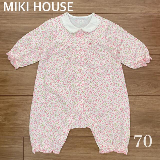 mikihouse(ミキハウス)のミキハウス 長袖 ロンパース カバーオール 花柄 70 キッズ/ベビー/マタニティのベビー服(~85cm)(カバーオール)の商品写真