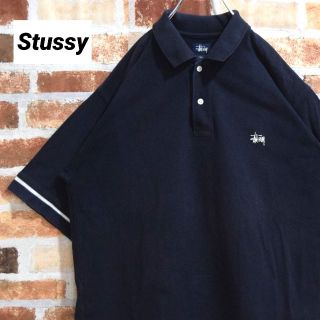 ステューシー(STUSSY)の《ステューシー》オールドタグ　刺繍ロゴ　ブラック　Mサイズ　ポロシャツ(ポロシャツ)