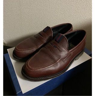 サンダース(SANDERS)の【美品】サンダース ローファー ブラウン UK8 26.5cm シボ革 リボン(ドレス/ビジネス)