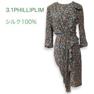 スリーワンフィリップリム(3.1 Phillip Lim)のスリーワンフィリップリム、シルク100花柄ワンピース、サイズ２、M、9号。(ひざ丈ワンピース)