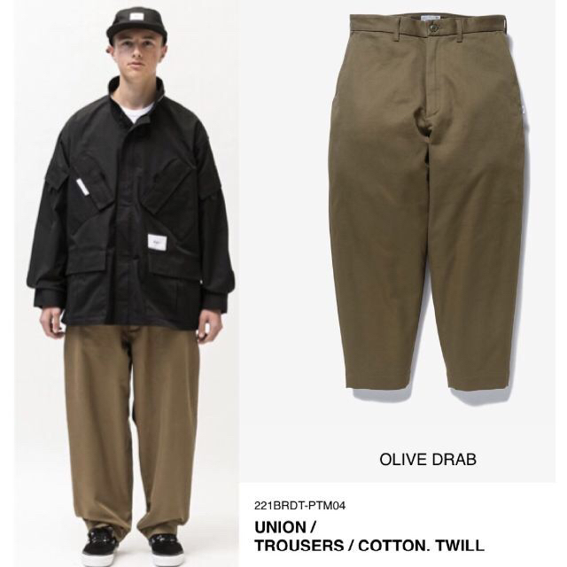 OLIVE DRAB L 22SS WTAPS UNION / TROUSERS