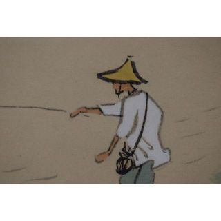 複製】川合玉堂/清流釣人図/横物/工芸品/掛軸☆宝船☆Z-362の
