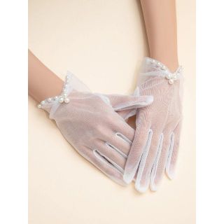☆美品☆人工パールデコレーション メッシュ ブライダル 手袋 グローブ(手袋)